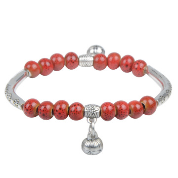 Ethnic Style Red and White Bracelets for Lady Women's Small pendant Bangle Creative gift Porcelain Beads Bracelets