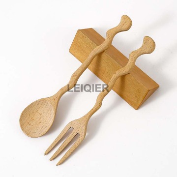 Creative Curved Long Handle Wooden Fork and Spoon - Custom Logo Japanese Tableware