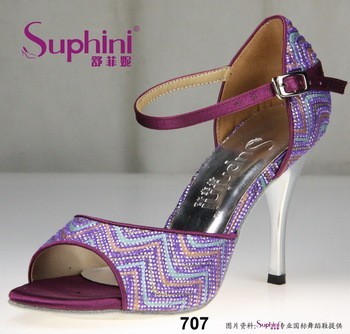 Suphini Colorful Fabric 8.5CM Heel Tango Latin Dance Shoes