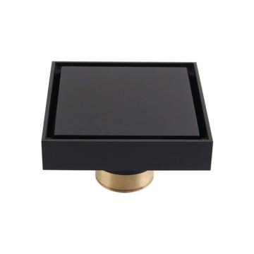 Square Copper Floor Drain with Black-Painted Removable Tile Insert Grate