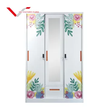 Iron Wardrobe with Sliding Doors, Metal Filing Cabinet and Mirror