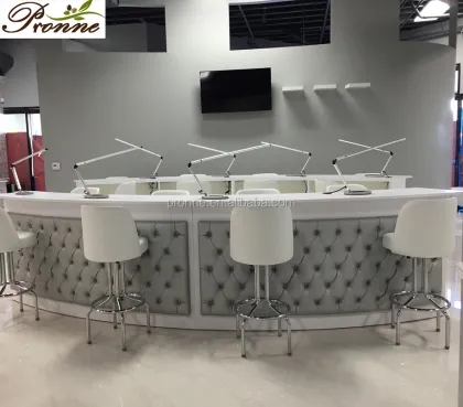 Wholesale Curved Modern White Manicure Nail Bar Tables