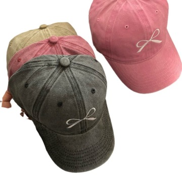 2024 Spring Vintage Wash Old Bow Embroidery Baseball Cap for Women