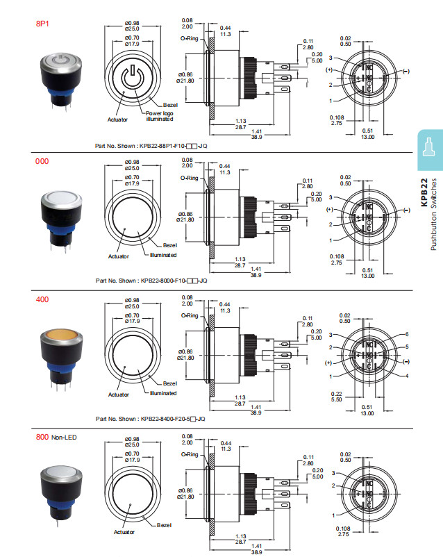 22mm dot-switch رأس كبير مستدير زر