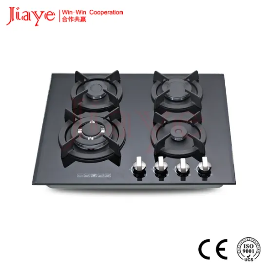 4 burner enamel pan support gas stove with glass top