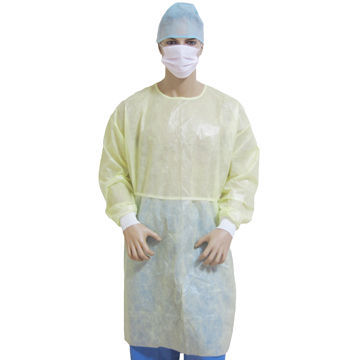 Waterproof isolation gowns, made of 40g disposable nonwoven SPP + PE