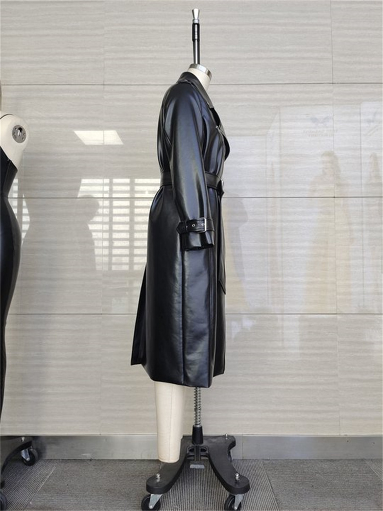 Ladies 100% PU Smooth Black Waterproof Trench Coat