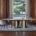 Reka bentuk moden Golden Metal Stone Marble Dining Tables