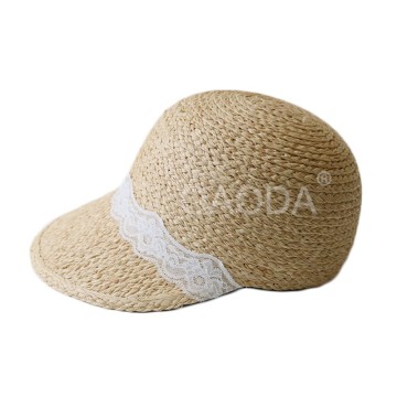 Ladies lace decorated raffia straw sun visor hat
