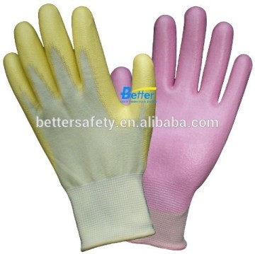 13 Guage yellow Polyester Coated yellow Anti-Static PU palm Wholesale Work Gloves China