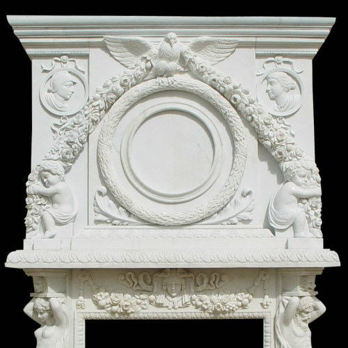 Hand-Carved White Marble Mantel Ornate Décor