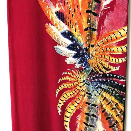 Big Feather Design Rayon Print With Half Loulou