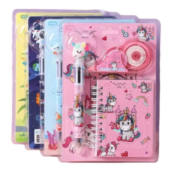 Unicorn Cartoon Animal Stationery Set - 3-Piece Gift Set with Notebook, Pen, and Correction Tape