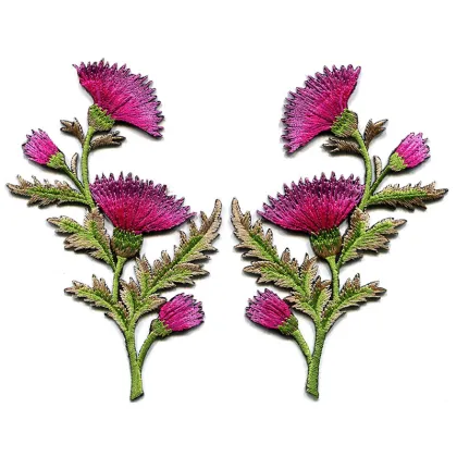 Lavender Carnation Flowers Embroidered Appliques Patches