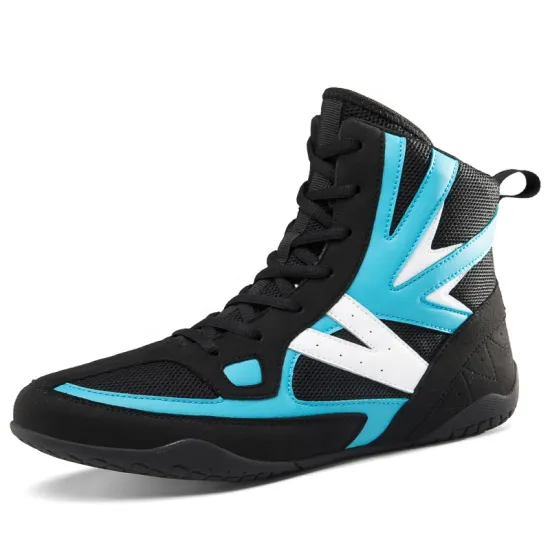Men's Combat Fitness Black Boxing Shoes: High Top Gym Bodybuilding Footwear
