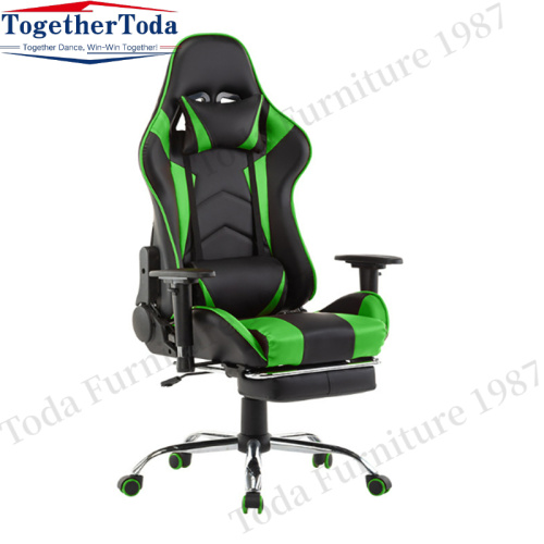 Height adjustable leather gaming chair with armrests