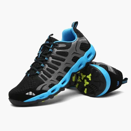 BST031 Summer Outdoor Shoes Breathable Men No slip Black Hiking Leather Shoes