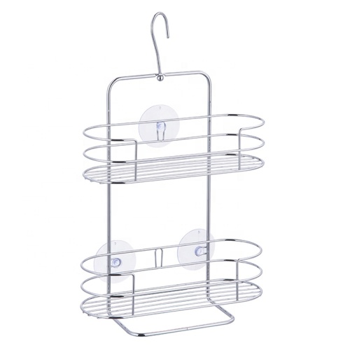 Metal Toilet Bathroom Wire Hanging Rack Wall Suction Shower Caddy with towel holder