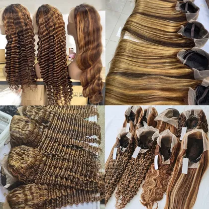Highlight 1B Honey Brown Color Straight Human Hair Lace Front Wig Virgin Brazilian Hair Highlight Wig Transparent HD Frontal Wig