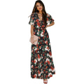 Womens Casual Floral Deep V Neck Evening Dress