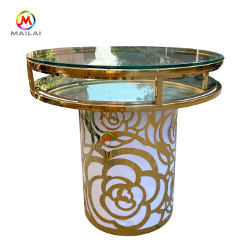 Top Sale Stainless Steel Round Wedding Cake Display Tables with Flower Lights
