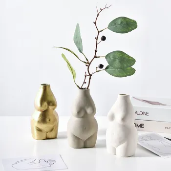 Ceramics Flower Vase Plants Pot Female Body Design Art Ceramic Flower Pot Grey /Gold /Beige Decor Body Design Body Shape Vase