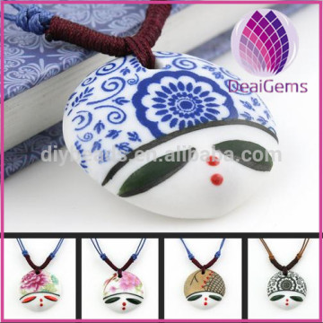 Chinese Craft Ceramic pendant with drawing for handmaking knitted necklace