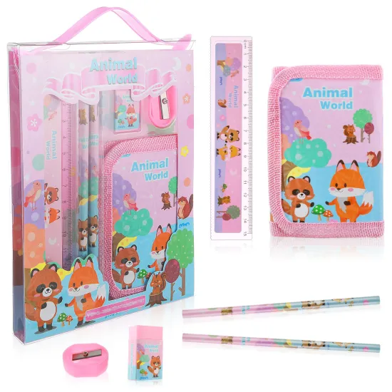 Cute Kawaii School Supplies Set: Pencils, Sharpener, Rulers, Eraser