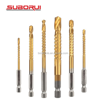 Suborui Titanium المغلفة HSS hex shank بتات مسننة لأعمال الخشب (3-8 مم)