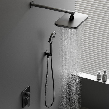 Black Brass 12 Inch Ceiling Rain Shower Set with Wall-Mounted Faucet