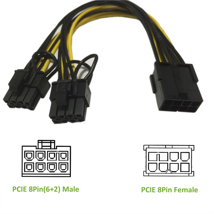 PCIE 8P Female to 2 Port Dual 8pin 6P+2P Male (16) PCIE 8P Female to 2 Port Dual 8pin 6P+2P Male (16)
