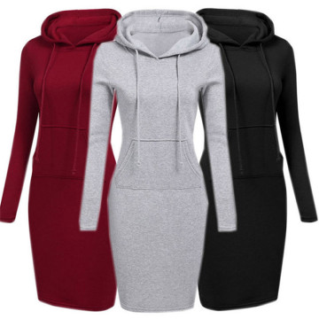 100% Polyester Women's Slim Fit Hooded Sweatshirt Dress
