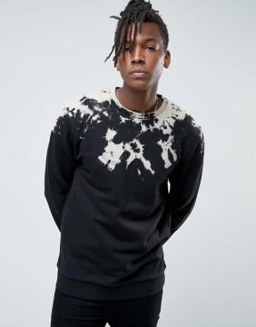 Custom Without Hood Crew Neck Tie Dye Design Black Men's Lightweight 100% Cotton Casual Plus Size Pullover Sweatshirt
