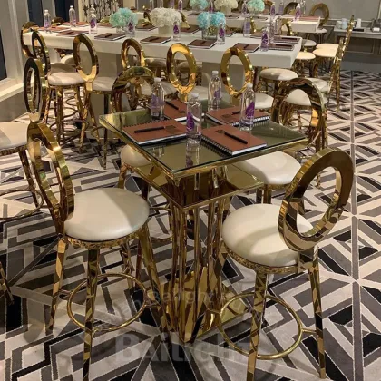 Stainless Steel Frame Glass Top Bar Table Sets