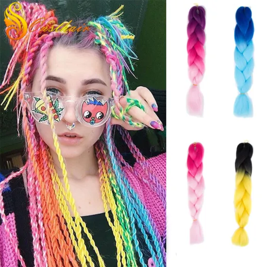 MYZYR 24Inch Jumbo Braids Synthetic Crochet Hair Extensions Ombre Braiding Hair Crochet Braids Rainbow Pink Gray Color 100g
