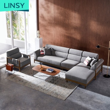 Linsy الأنيقة الإطار الخشبي 5 مقاعد من القماش الأذرع الزاوية الأذرع