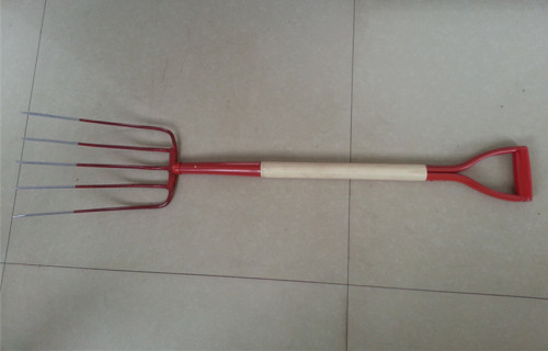 Five Tines Garden Fork with Wood Handle