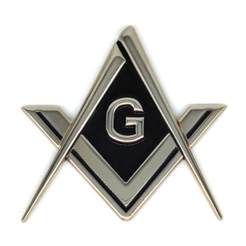 Chrome Plated 2.75\" Masonic Logo Car Emblem: Zinc Alloy Freemasonry Regalia