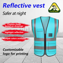 เสื้อกั๊กเซฟตี้ซิปหลายช่องสีฟ้า