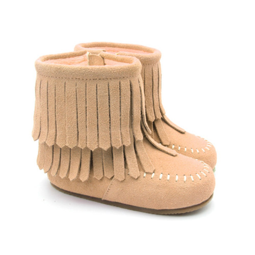 Fur Leather Children Rubber Sole Boots