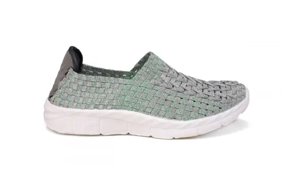 Silver Green Cross Woven Hollow Work Shoes