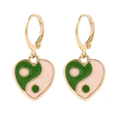 Enamel Heart Shaped Tai Chi Yin Yang Earrings in INS Style: Black, Pink, Blue, Green, and Orange Jewelry for Women