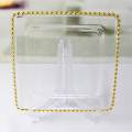 Square Gold Rim Beaded Transparent Glass Charger Plate