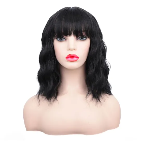 Vigorous Good Quality Cheap Heat Resistant Water Wave Black Pre Plucked Manufacturers Wholesale Synthetic Wig