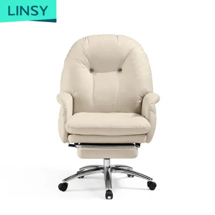 Linsy Cloud White Fabric Reclining Ergonomic Swivel Office Chair