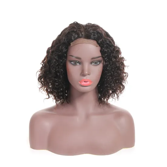 Cuticle Aligned Unprocessed Raw Human Brazilian Hair Invisible Middle Part Curly Bob Lace Front Wig