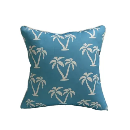 Wholesale Patio Royal Blue Sky Blue Palm Tree Coastal Design Waterproof Throw Cushions 18x18