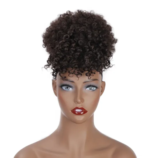 Vigorous Wholesale Heat Resistant Fiber Kinky Curly Ponytail With Bangs Hair Extension For Black Women Synthetic Afro Hair Bun