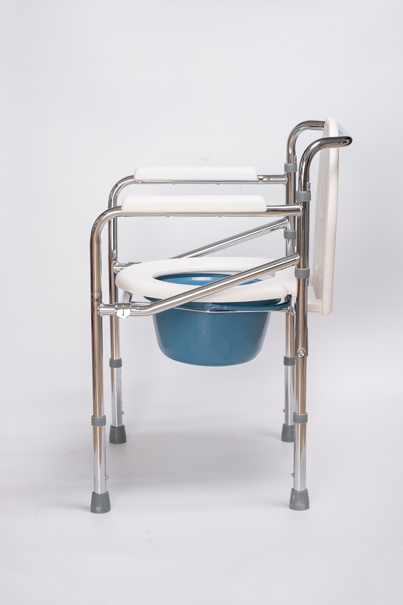 3-in-1 acél összecsukható ágy melletti komód, komód szék WC-hez állítható magasság