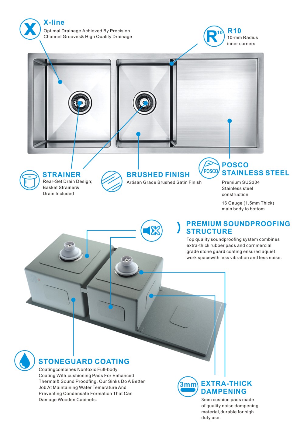 Double Bowl Drainboard Sink